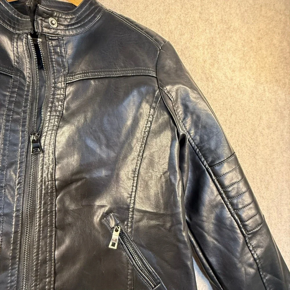 LJYH Boys Black Faux Leather Moto Jacket Cafe Racer Size 11-12 Years 150cm